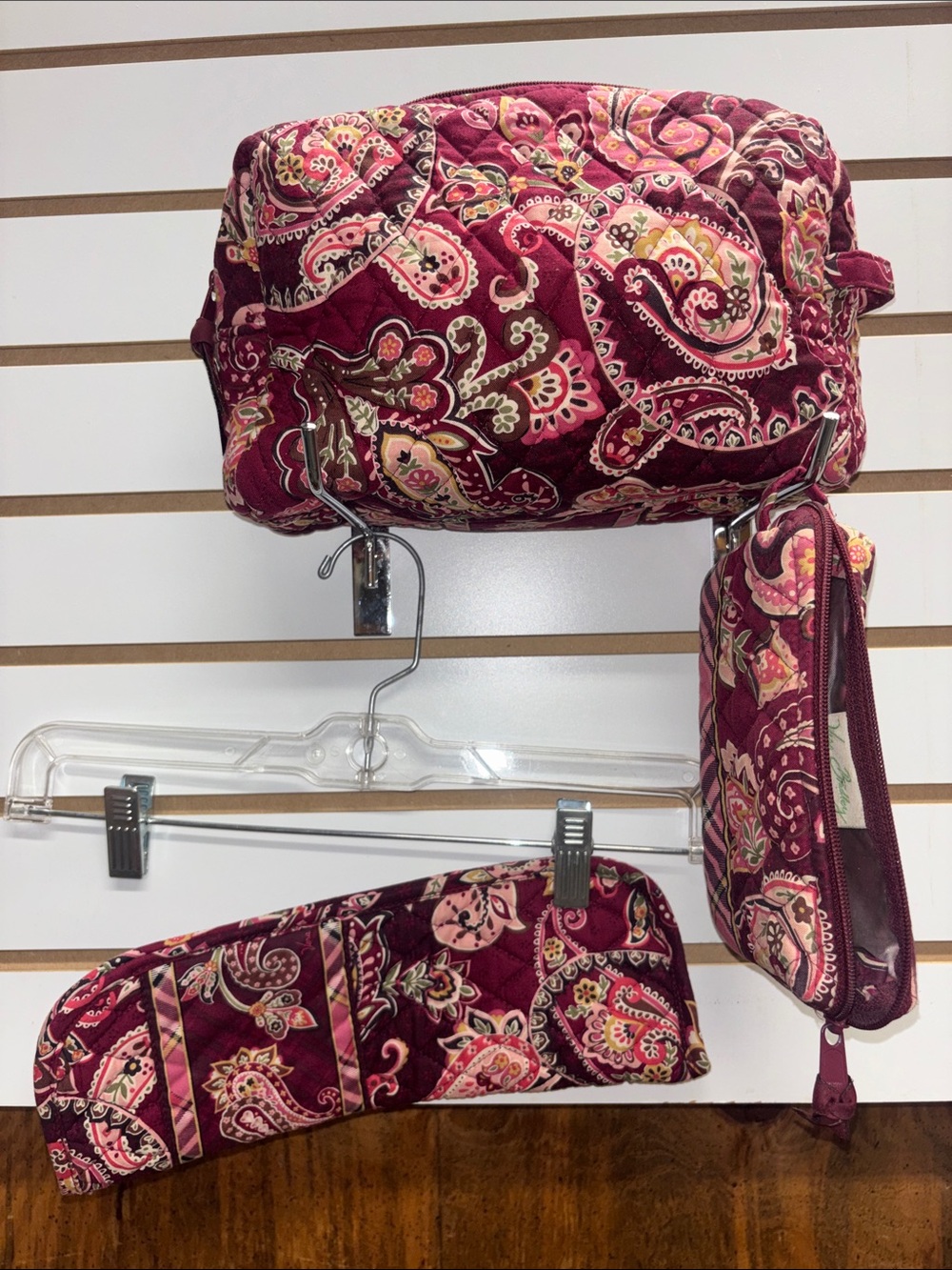 Vera Bradley Quilted Paisley Cosmetic Bag Trio in Burgundy and Pink - Picture 10 of 10
